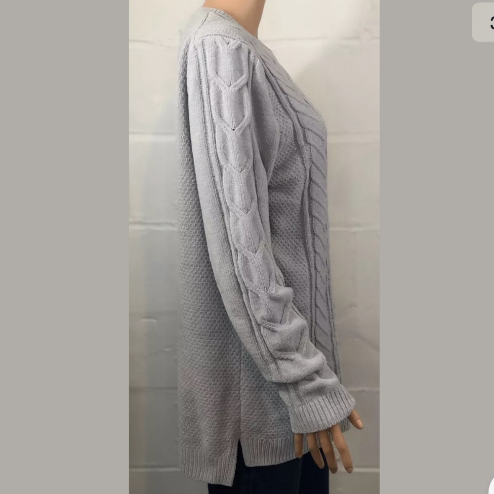 J Jill Chenille Sweater Gray Cable Knit Long Sleev - Picture 3 of 7